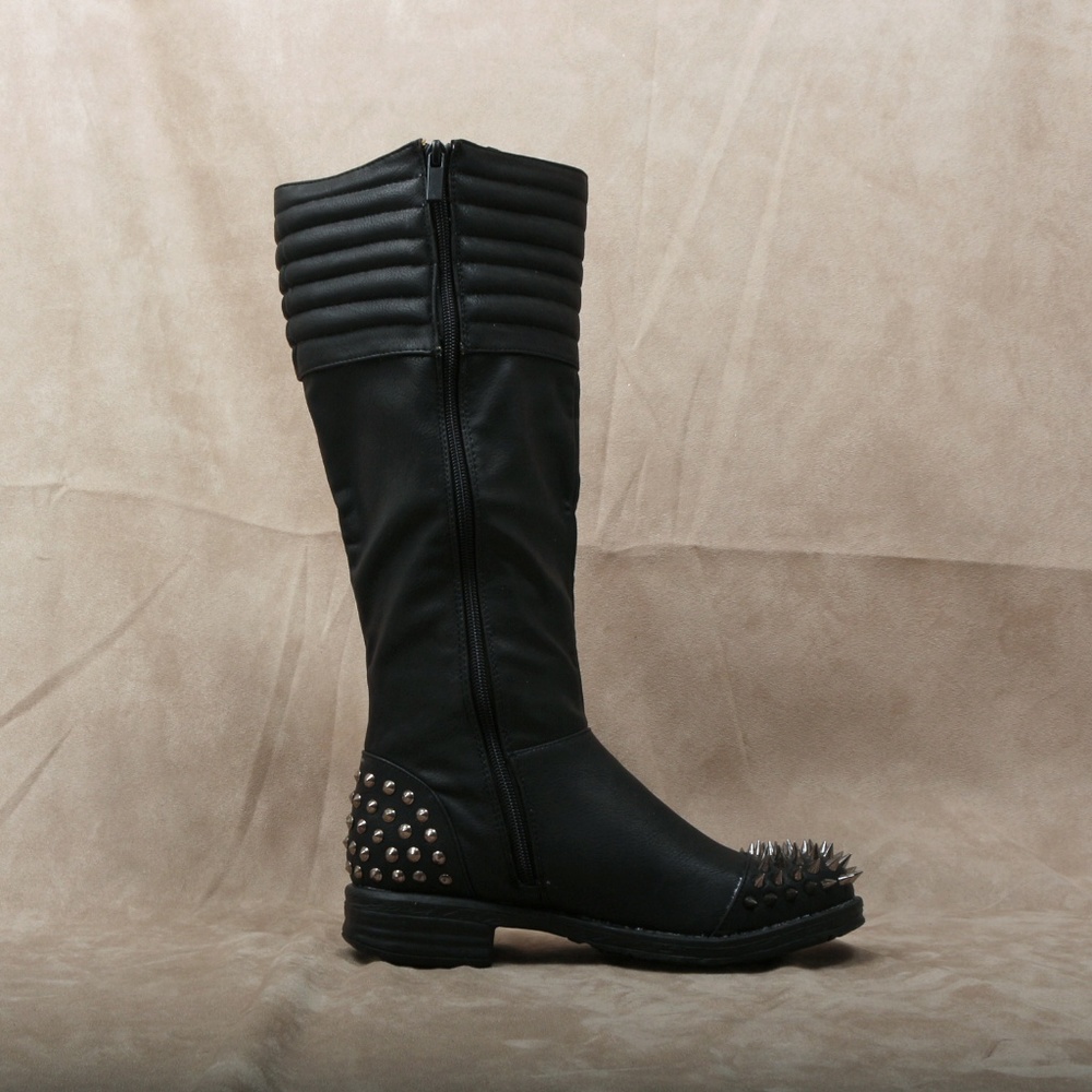 Knee High Black Spike Toe Boot Balinda-01 - Picture 3 of 4